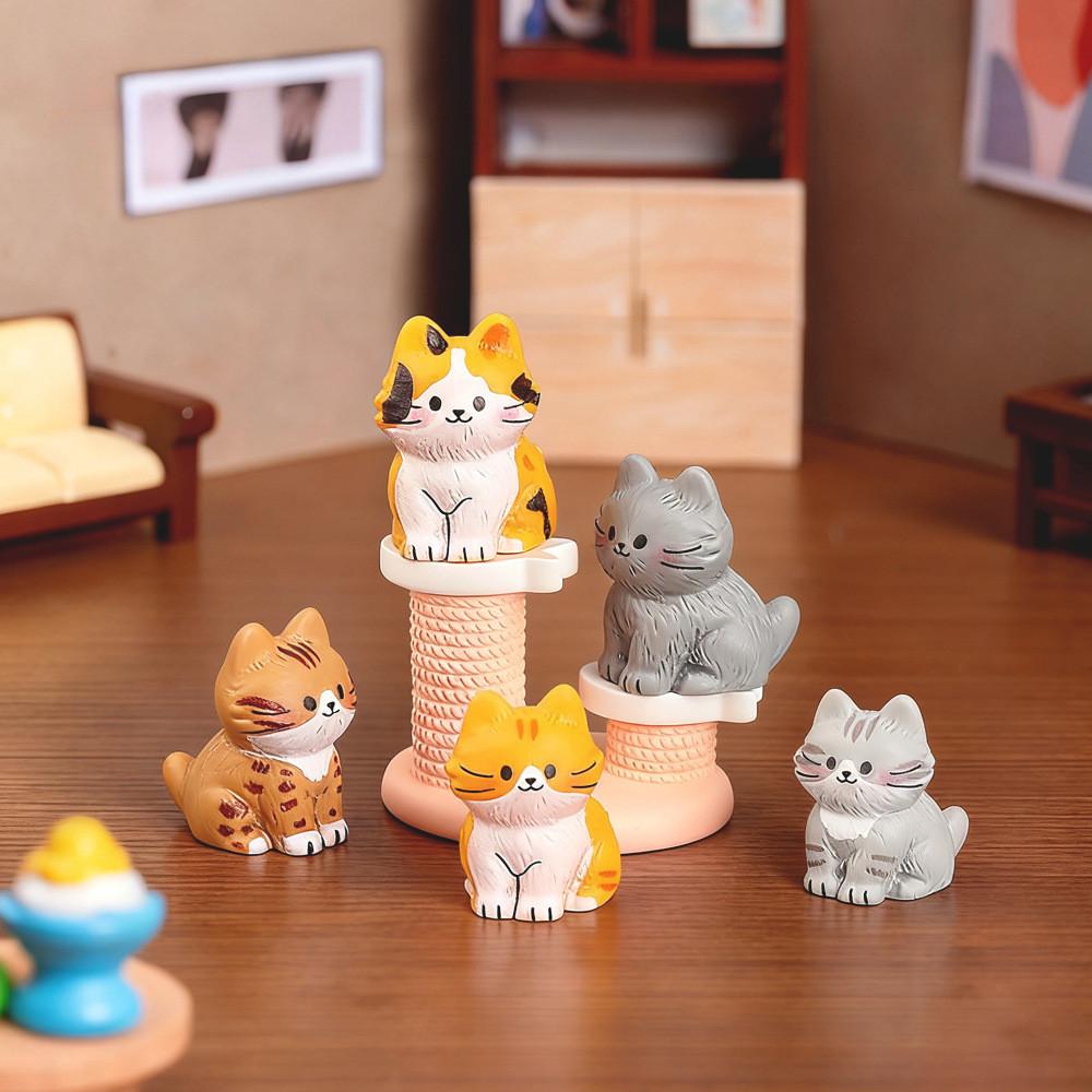 6Pcs/set Cartoon Cat Animal Miniatures Resin Desktop Ornaments Fairy Garden Decoration Micro Landscape разноцветный