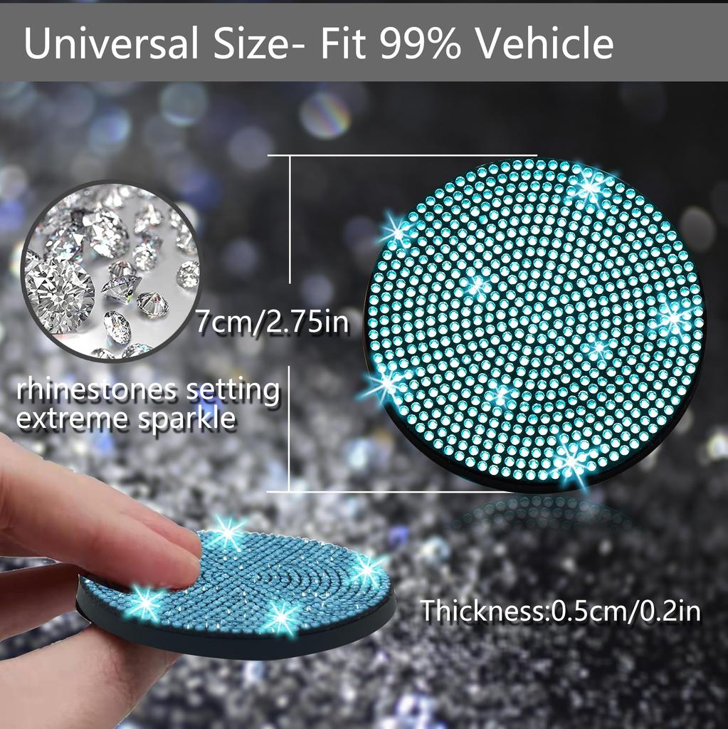 2 Pcs Bling Car Cup Holder Coaster, 2.75" Anti-Slip Shockproof Universal Fashion Car Coaster