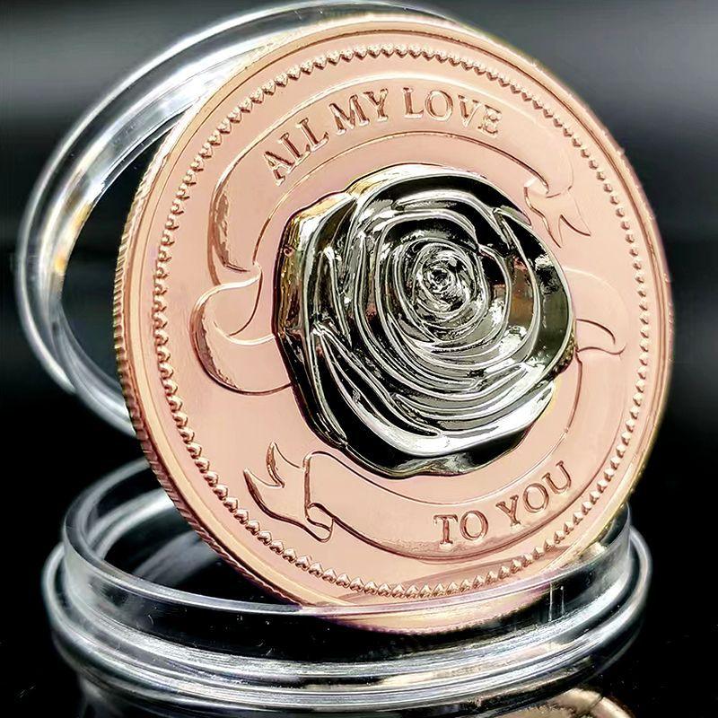 Love Rose Gold Two-color Commemorative Coin Three-dimensional Relief Rose Love Anniversary Valentine's Day Gift Wedding Annivers