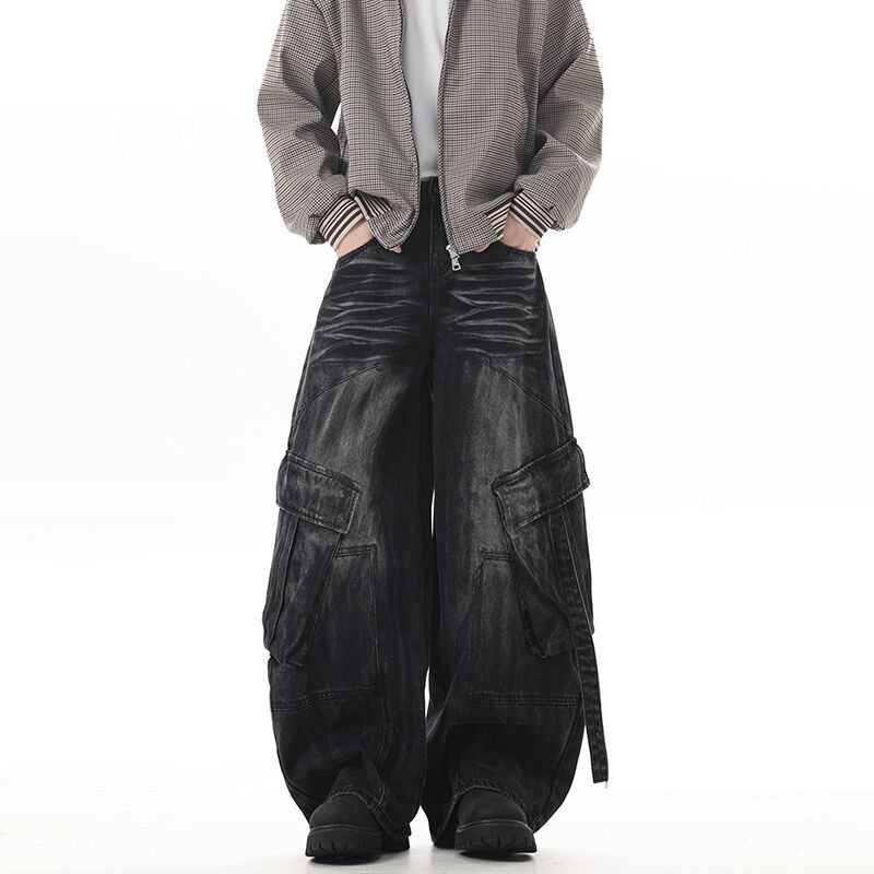 JYL Men s Straight Jeans Cross-Border Splash Autumn American Trendy Loose Denim L