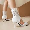 Summer Peep Toe High Top Sandals for Women Thin Heel 7.5cm Black White Lace Pumps Women Shoes Female Gladiator Sandalias WSH5046