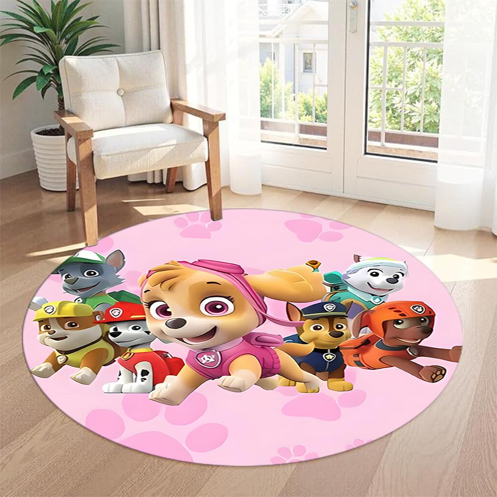 Paw Patrol Round Floor Mat Design for Entryway Dining Room Living Rooms Foyer Antislip Round Carpet Decorate Offices Gift for Festivals