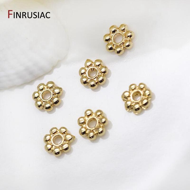 DIY Jewelry Accessories 14k Gold Plated Brass Spacer Beads 6mm Flower Bead Caps Separator For Bracelet Making Supplies