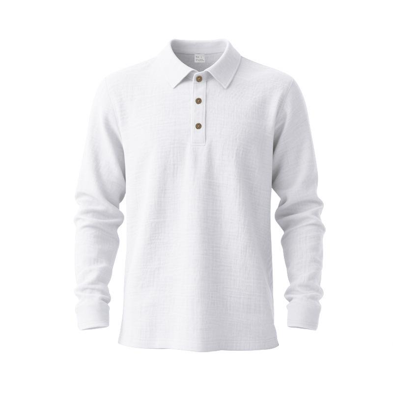 Europäisches Herren Atmungsaktives Baumwoll-Leinen Langarm Poloshirt