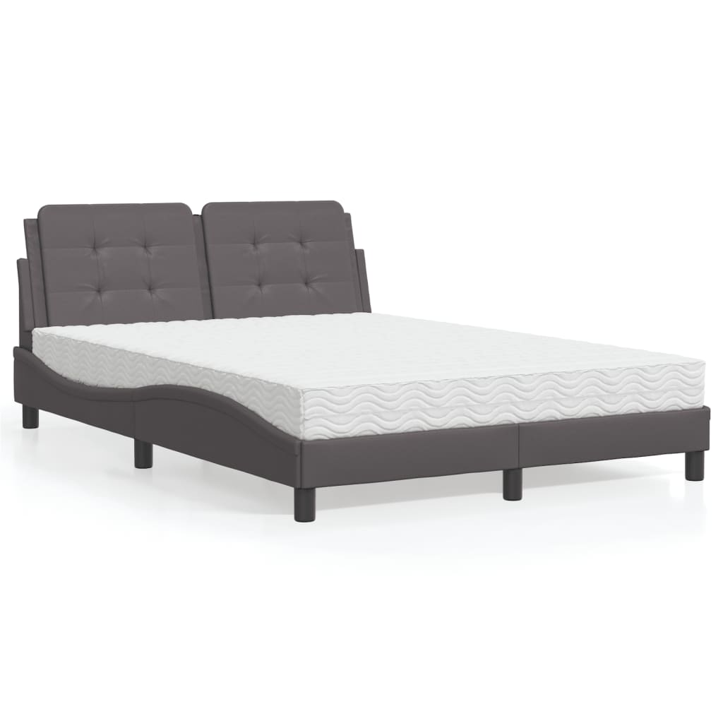 Vidaxl Bed With Mattress, Grey, 140X190 Cm, Faux Leather