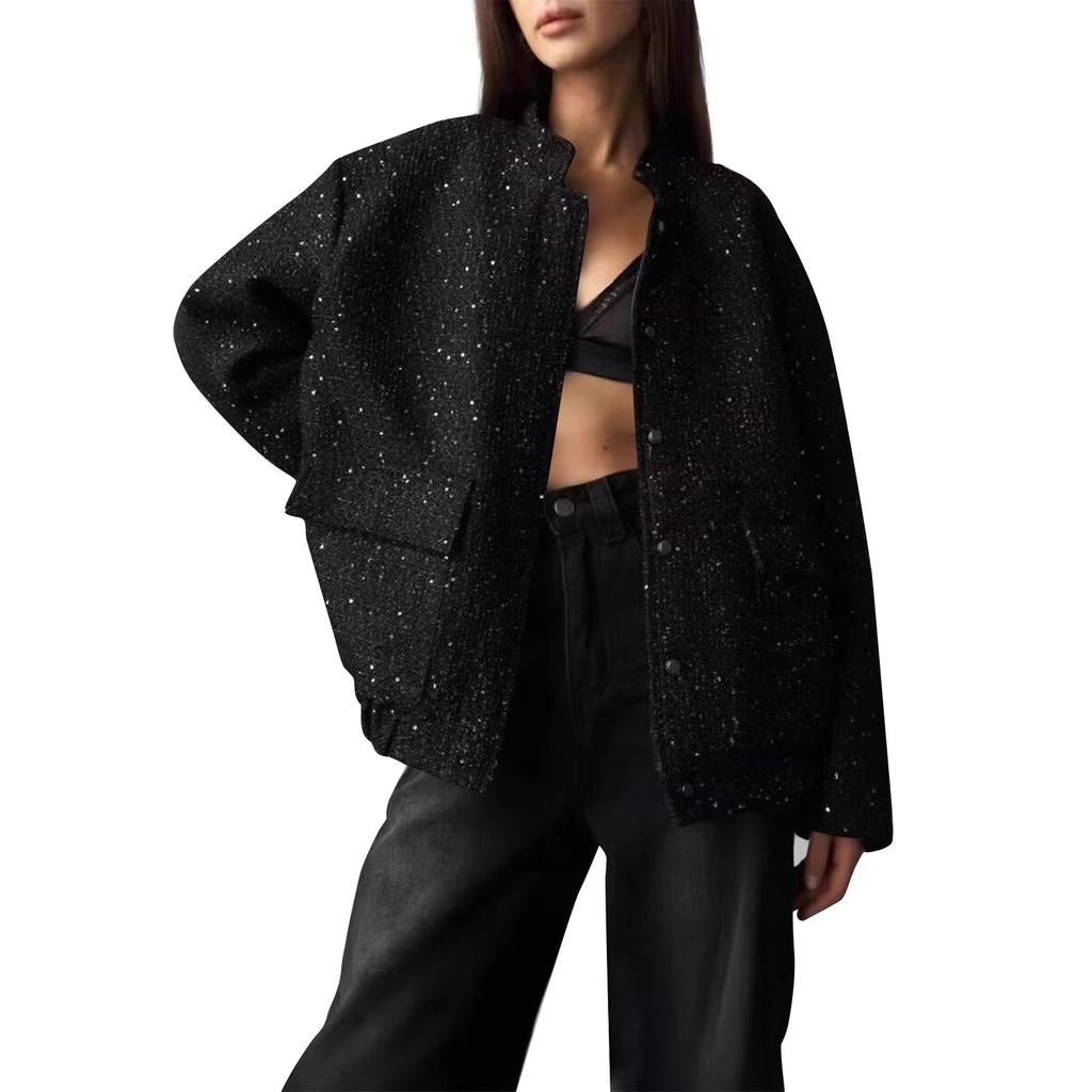 Women Business Casual Glitter Lapel Work Jackets Open Front Long Sleeve Fall Outfit