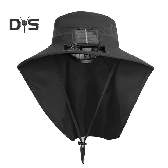 Kapelusz z wentylatorem solarnym z ochroną przed słońcem, podwójny sposób ładowania, kapelusz z szerokim rondem z szalem osłaniającym szyję, kapelusz outdoorowy dla dzieci
