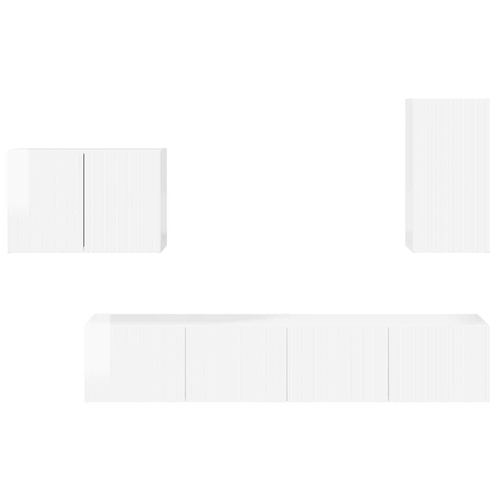 TV Wall Shelf Set 4 pcs High Gloss White Particleboard