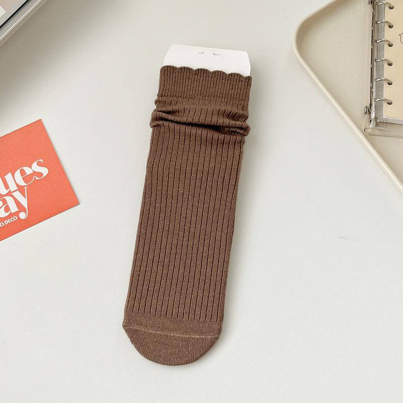 5/10 Pairs Autumn Winter Wool Socks for Women: Mid Calf Socks Fashionable Warm Versatile Pile Socks Solid Color Lace Socks Loose Fit Cashmere Socks