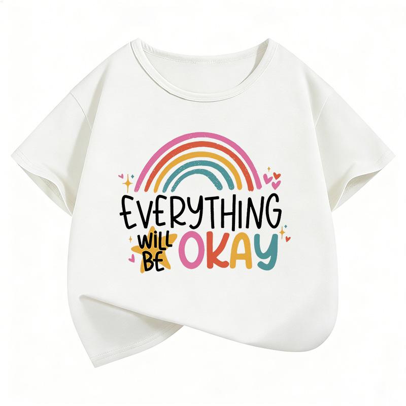 Everything Will Be Ok Rainbow Design Print T Shirts Sweet Kids Childrens Tshirt Boys Girls Summer Spring Casual Top Tee Shirt