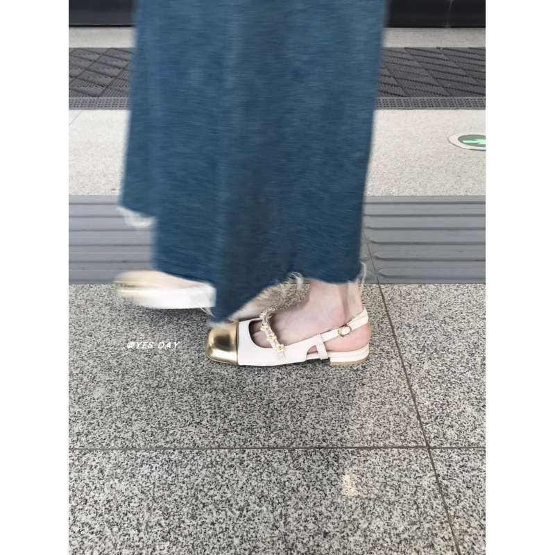 French Flat-soled Sandals Women's Korean Version of Versatile Xiaoxiangfeng Single Shoes Color Matching Fashion Front Bag Empty Skirt Mary Jane