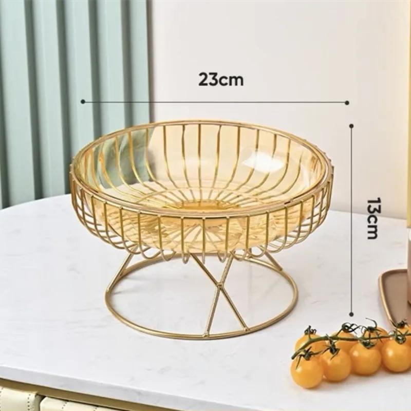 Light Luxury High Foot Fruit Plate Plastic Metal Home Living Room Candy Snacks Storage Decoration