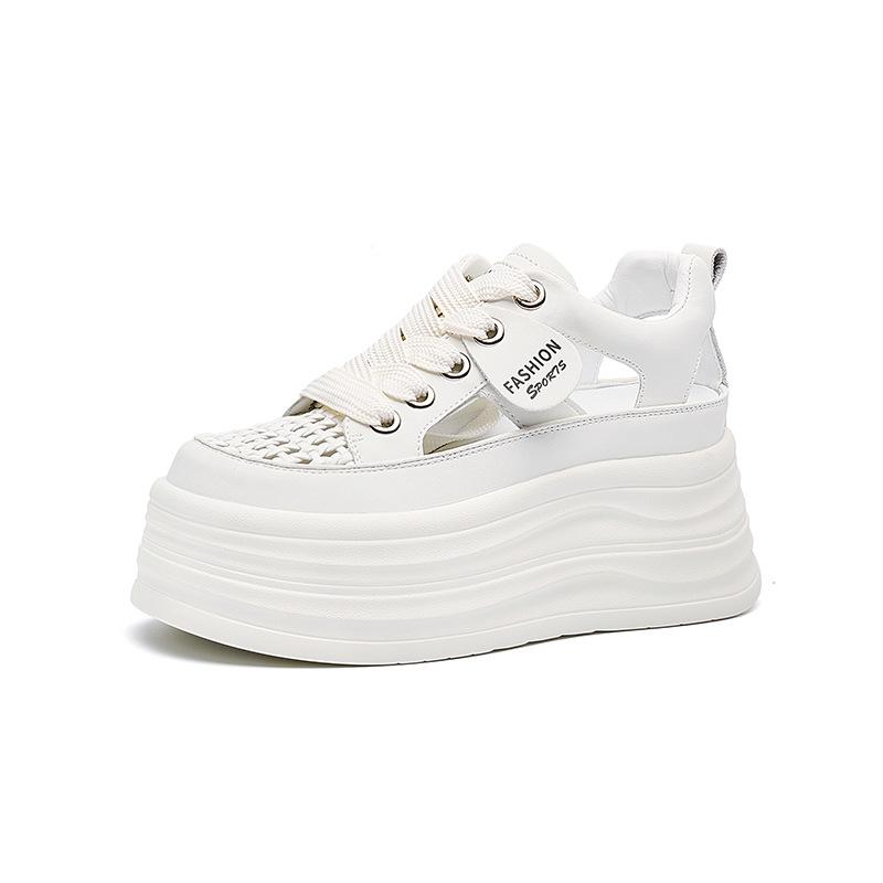 Thick Sole Heightening Cm Woven Hollow White Shoes Women's New Breathable Shoes Children's Versatile Flat Sandals
