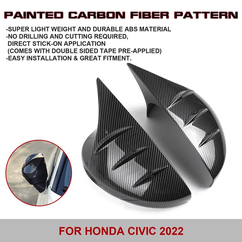 2pcs Carbon Fiber Pattern Rearview Side Mirror Cover Cap Cover Protector Molding Trims Decoration For Honda Civic 11th Gen 2022