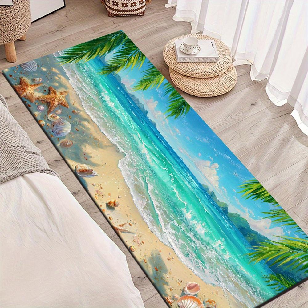 1 Stück Strandszene Kokospalmen Muscheln Es Rutschfeste Waschbare Teppichläufer für Eingangsbereich, Wohnzimmer, Schlafzimmer & Terrasse 60X90cm