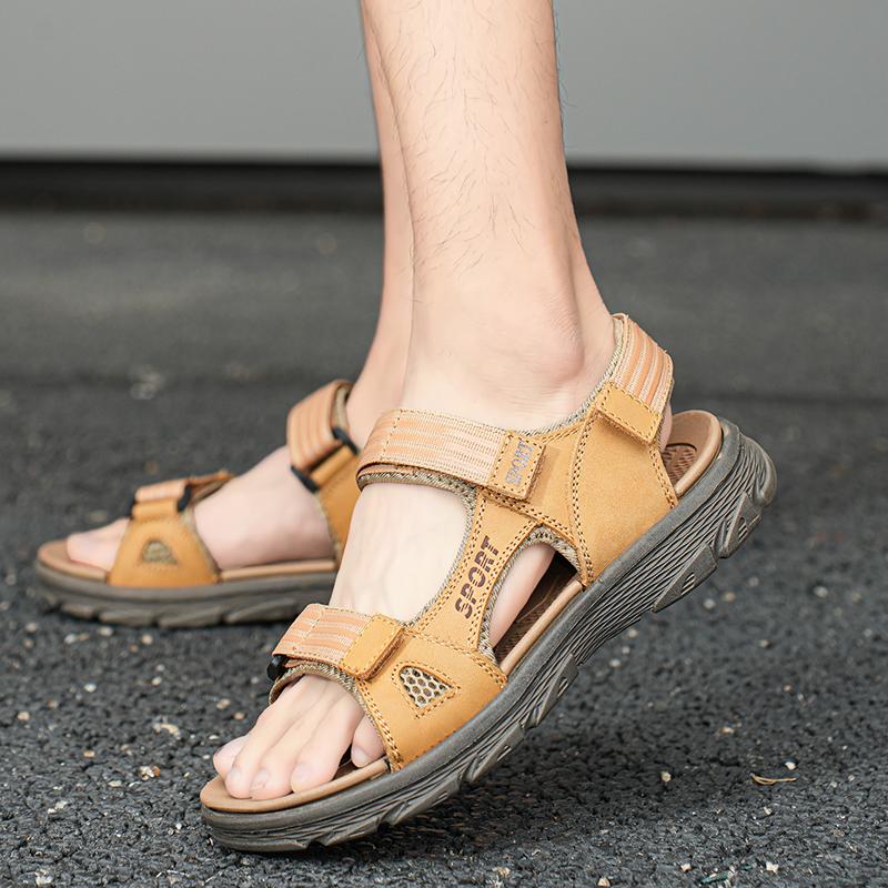 Fashion Slipper Style Soft Bottom Sandals Summer Beach Falts Wading Aqua Shoes Fisherman Flats Breathable Mens Genuine Leather Sandals