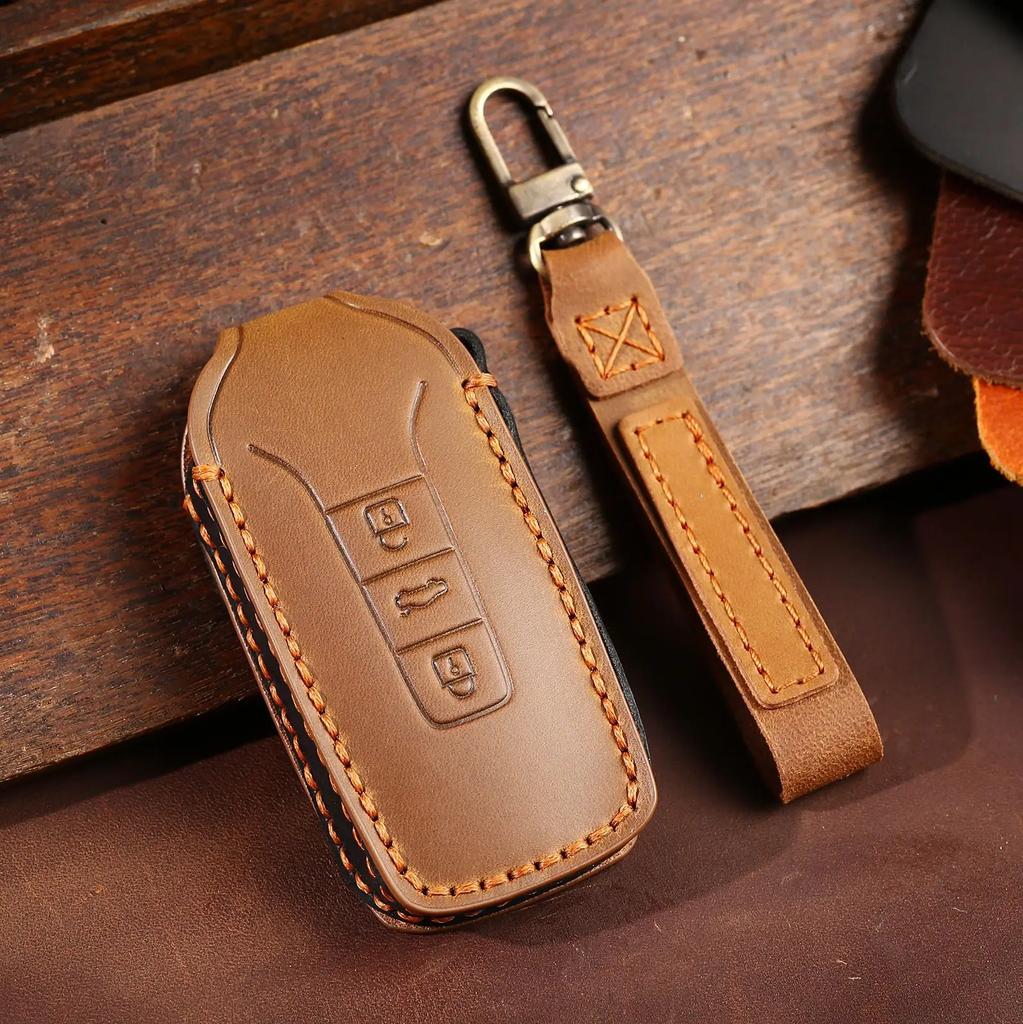 Leather Car Key Cover Keychain Holder Case Protector for VW Volkswagen Touareg 2018 2019 2020 2021 2022 2023 Remote Accessories