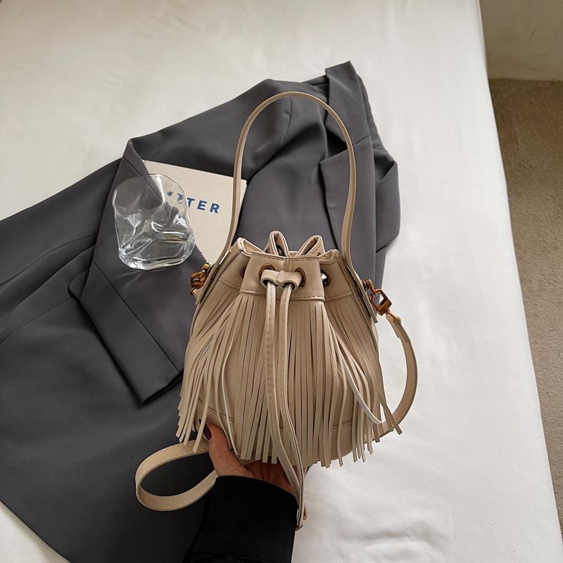 Tassel Handbag Drawstring Bucket Bag Women's Shoulder Crossbody Bag