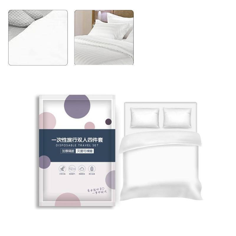 Reise Einweg Bettwäsche Set Verdickter Vlies Bettbezug Bettwäsche Hotel Bettlaken Bettbezug Kissenbezug Schlafen