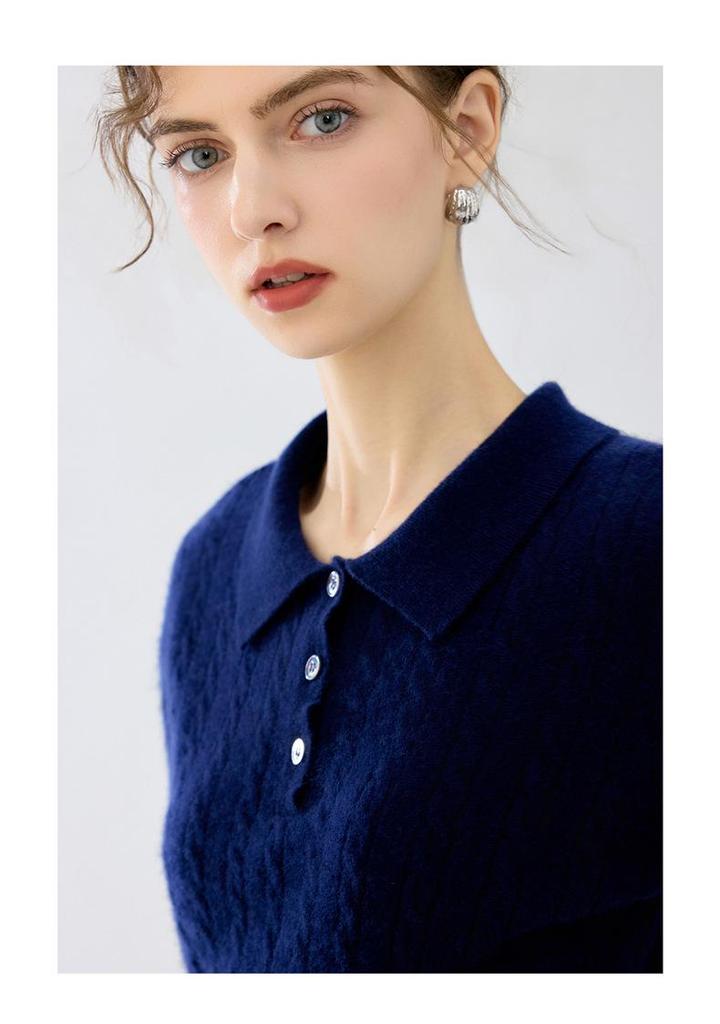 Women's Cashmere Lapel Stripe Patchwork Polo Pullover - Autumn/Winter Collection