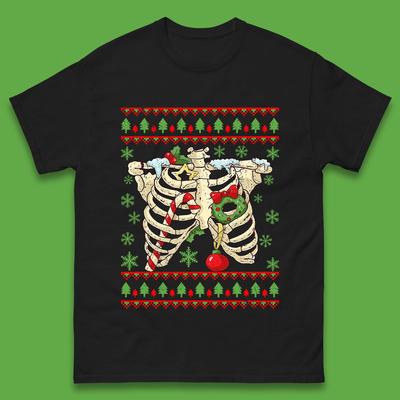 Christmas Ribs Skeleton Mens T-Shirt Womens Tops Tees