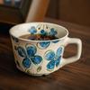 European-style Ceramic Coffee Cup with Blue Flower Design Exquisite Latte Art Coffee Mug Afternoon Tea Home Breakfast Milk Mug