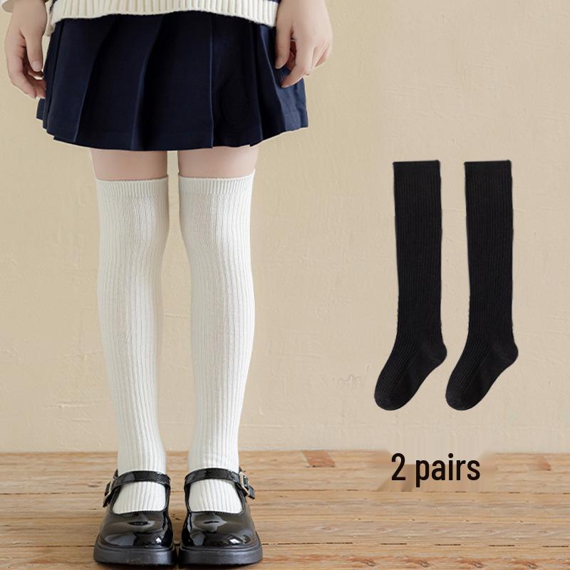 Dark Gray & White Children's Knee-High Socks – Unisex Boneless School Uniform Style