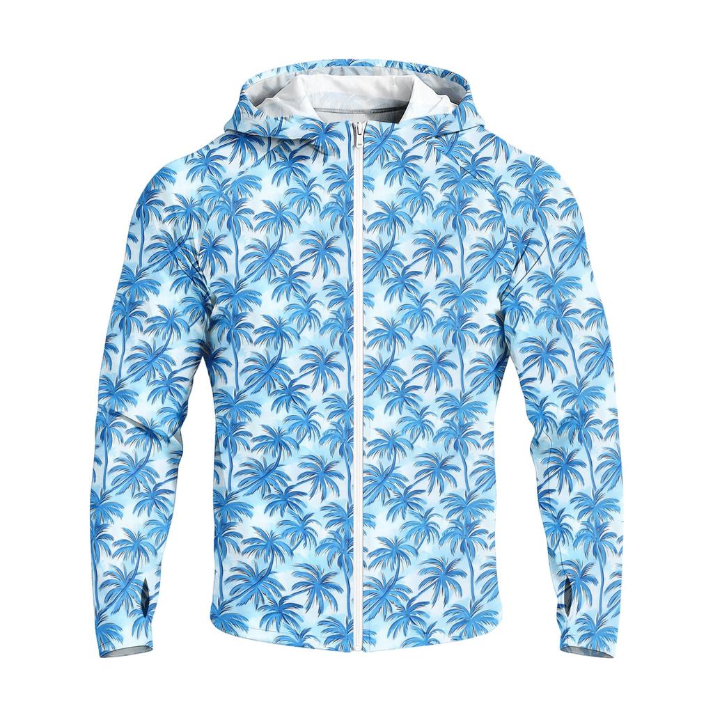 Men's Sun Jacket with Hood - Long Sleeve Raglan Camouflage Print, Casual Summer Outdoor Jacket