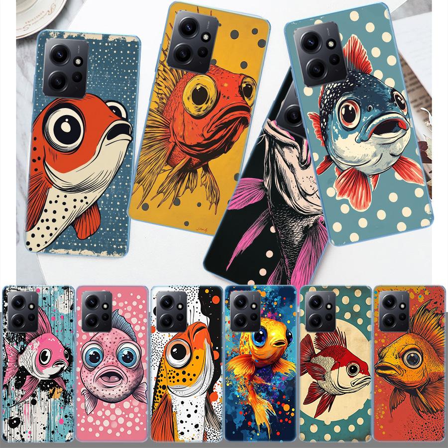 Pop Art Drawing Ideas Fish Phone Case For Redmi 12 13C 12C 15C 9 10 10C Note 13 Pro Plus 14 15 Pro 9T 9C 9A TPU Soft Cover Clear