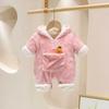 Adorable Korean-Style Velvet Hooded Baby Crawling Suit for Autumn and Winter