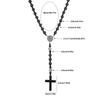 Rosario Nero alla Moda con Perline Rotonde Croce Classica con Ciondolo Regalo Rosario
