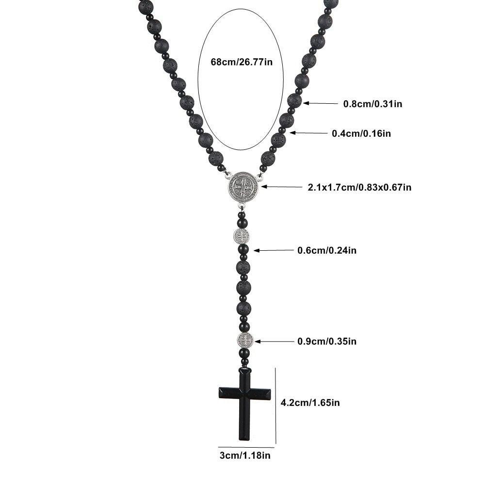 Rosario Nero alla Moda con Perline Rotonde Croce Classica con Ciondolo Regalo Rosario