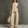 2026 European and American cross-border Amazon new women's sleeveless vest vest wide-leg pants cotton and linen two-piece women's clothing