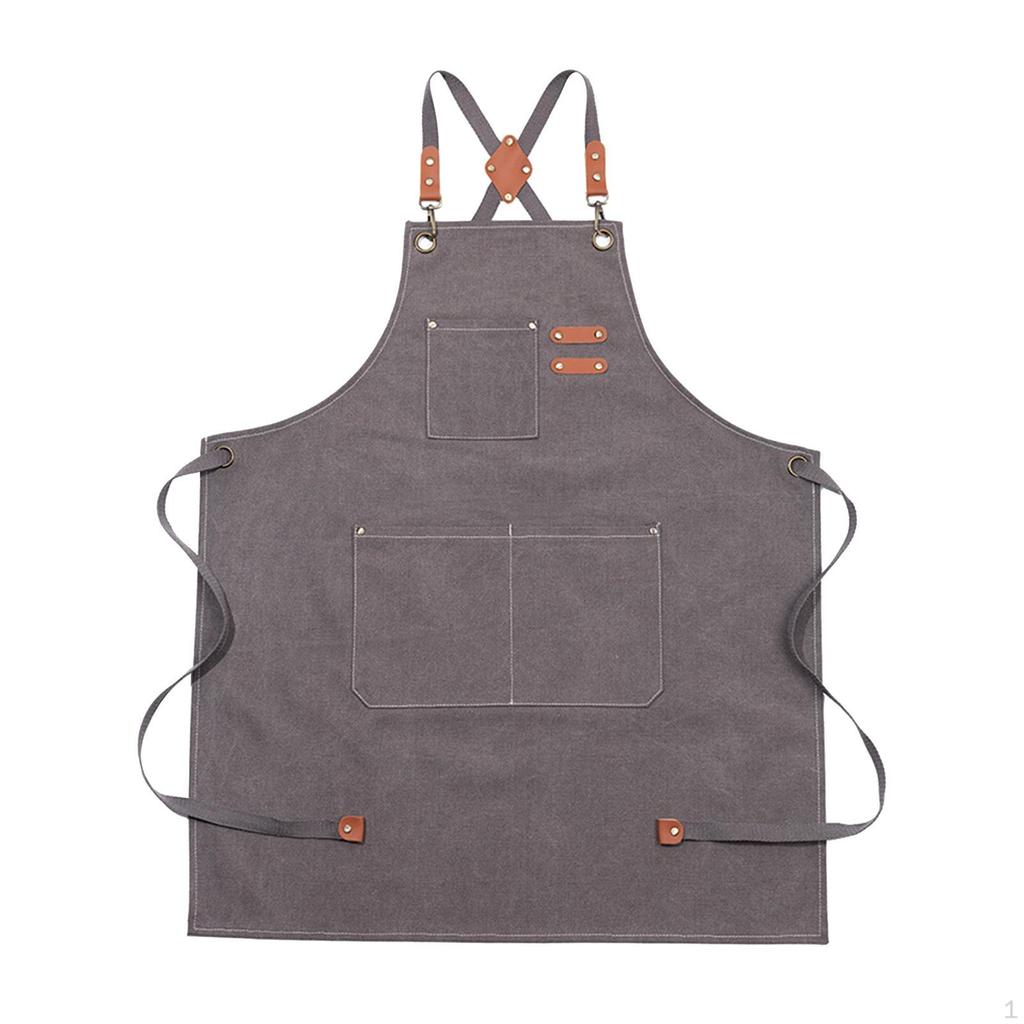 Canvas Apron Bib Cross Back Water Resistant for Men with Pockets Chef Kitchen