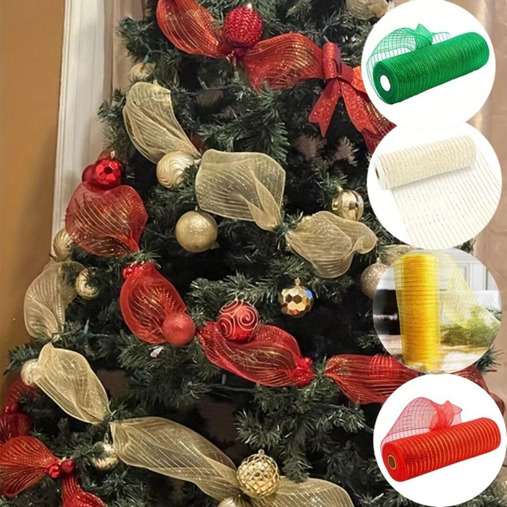 Shiny Christmas Decoration Mesh Ribbon 26cm Christmas Flower Wreath Mesh  Gift Package