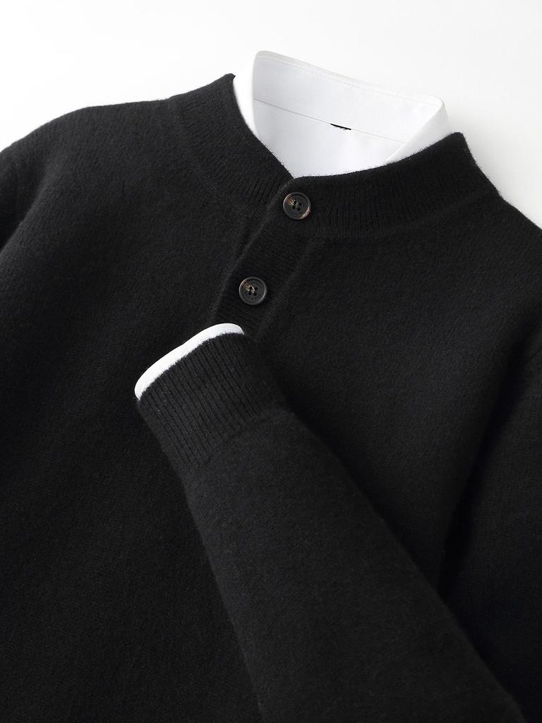 Herren Winterwolle Henley Pullover - Dick gestrickter Pullover für Herbst & Winter