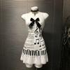 Black and White Music Note Piano Keys Suspender Dress Summer Waist Slim Lace Edge Spice Girl Skirt