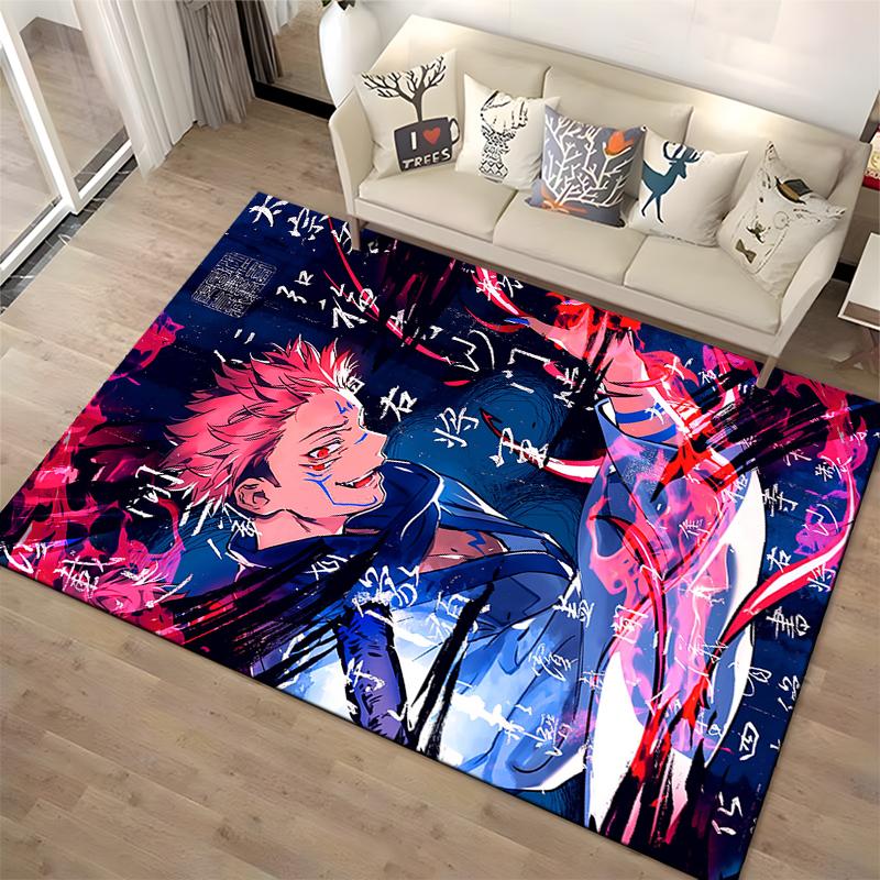 "Anime Character Rug with Dynamic Red and Blue Pattern Design" Suitable for use as an anti-slip for living room bedroom sofas