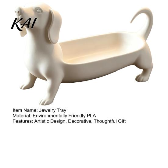 Creative Dog Statue Decor Dachshund Jewelry Tray, Decorative Storage Organizer for Rings Earrings And Keys, Tray Cute Resin Animal Figurine