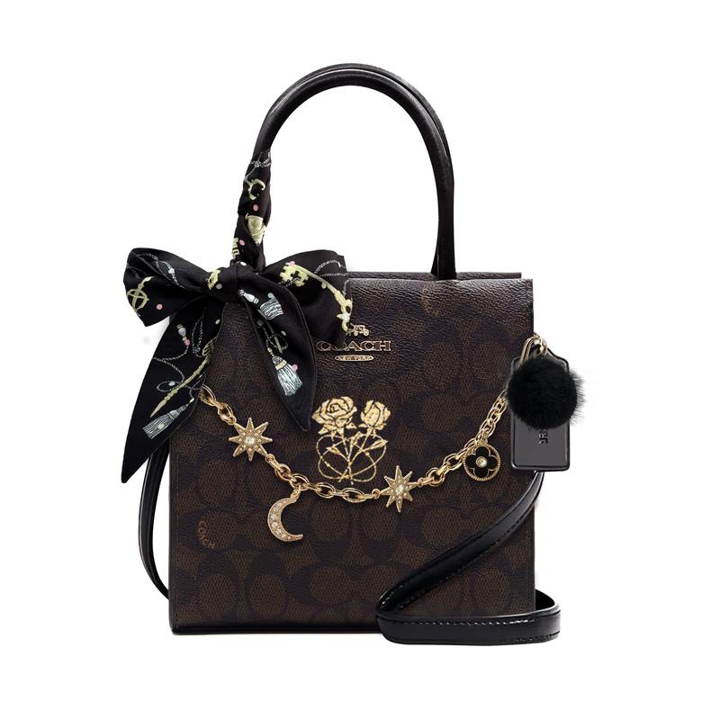 

COACH handbag [Customized bag] Cally 17 classic all-over printed shoulder crossbody bag hand-painted tidal moonlight PVC small size women s star sleep чорний