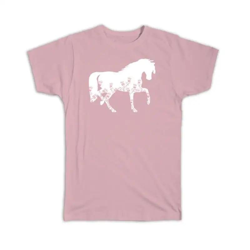 Horse Flower Print For Feminine Birthday Animal Lover Cute Art T Shirt