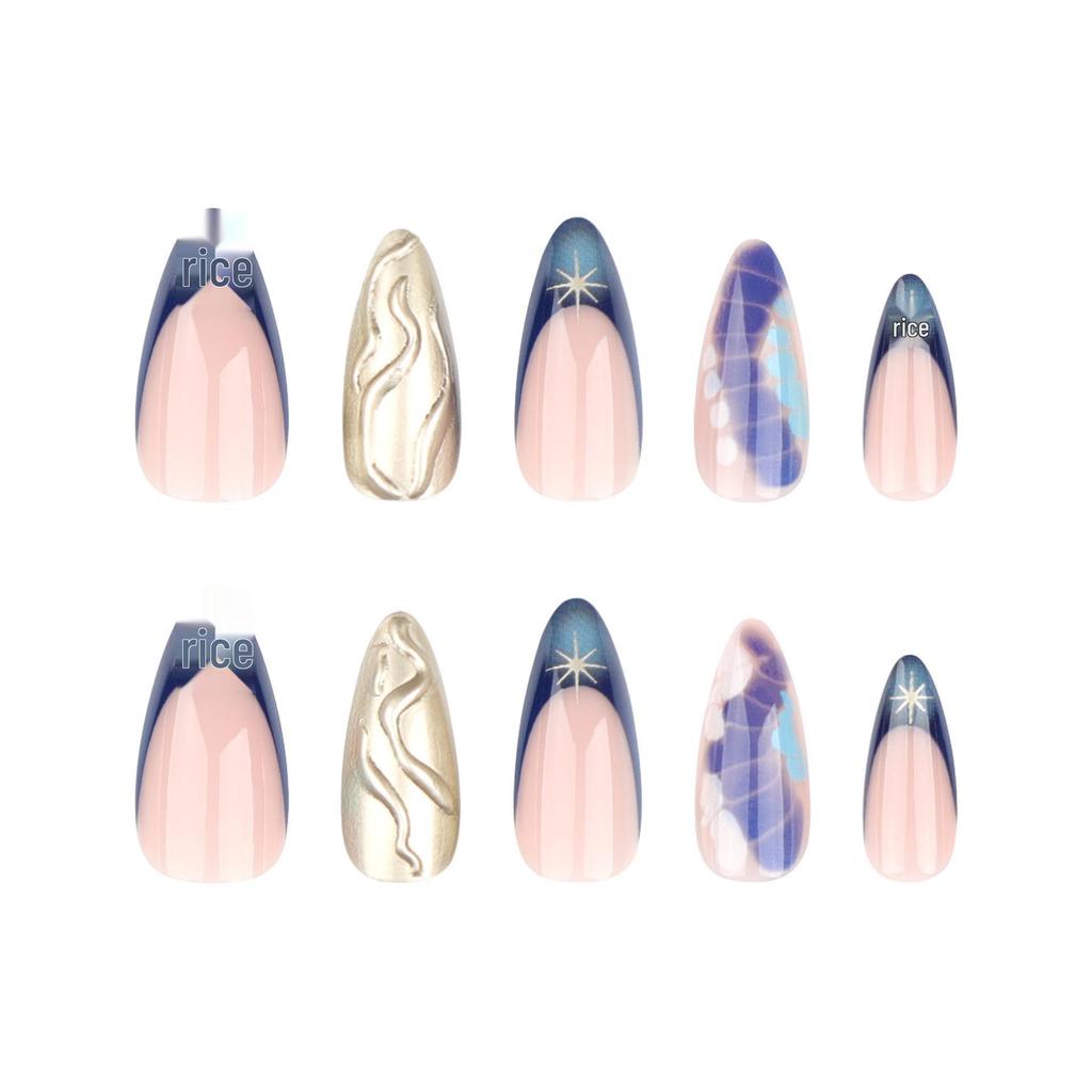 Goldgeprägtes 3D-Krokodilmuster Ombré-Falschnägel - Kurze Mandel-French-Tips