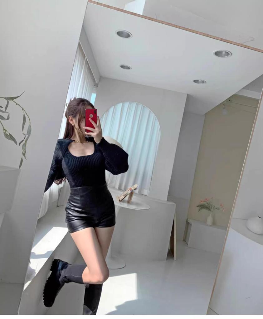 Podzimní kožené šortky s vysokým pasem pro ženy