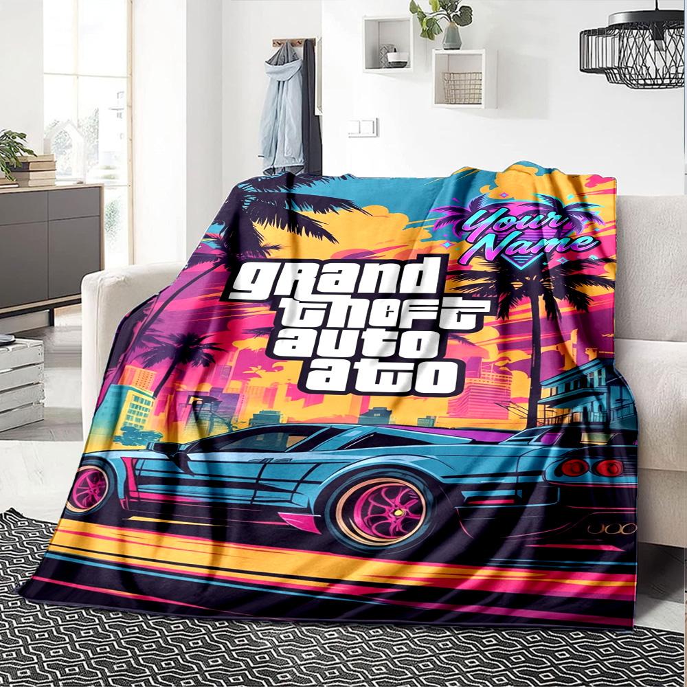 Grand Theft Auto Προσαρμόστε το Όνομά σας Κουβέρτα Ρίψης Εξατομικευμένη Κουβέρτα Μαλακή & Ζεστή Κατάλληλη για Καρέκλα Γραφείου Διακόσμηση Σπιτιού Καναπέ Κάθισμα για Όλες τις Περιστάσεις