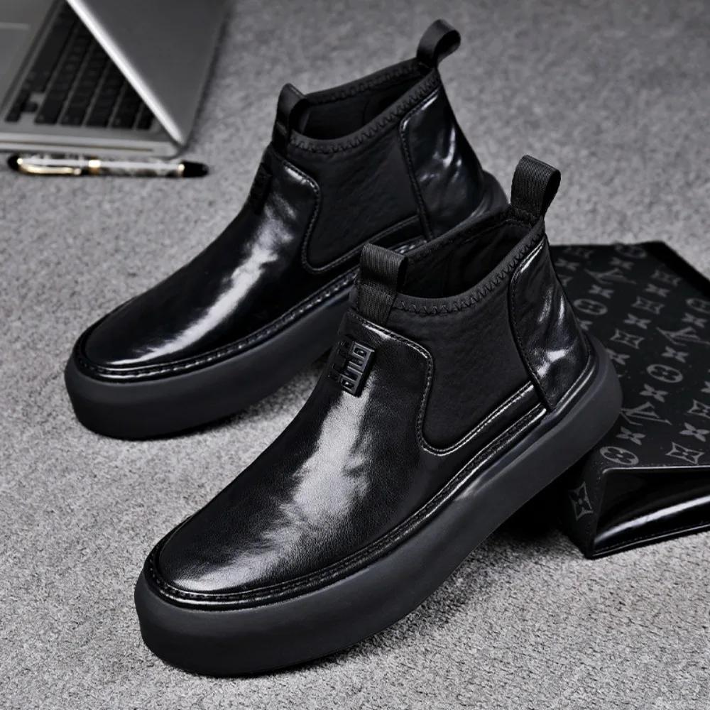 Men's Leather Boots 2025 New Dermis Chelsea Boots Soft Soled Work Boots High Top Shoes Fashion Man Shoes Botas De Trabajo Hombre