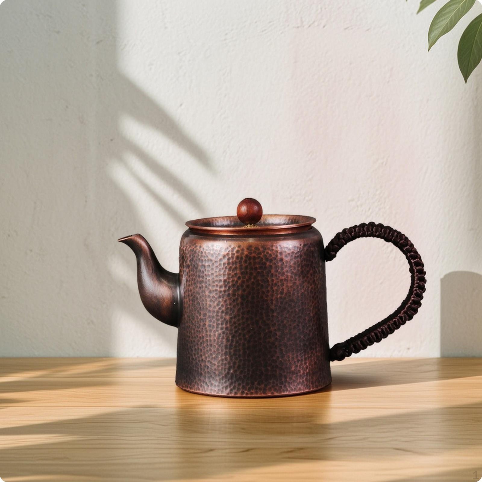 Copper Teapot Handmade Tea Kettle Hammered with Loop Handle for Home Pure