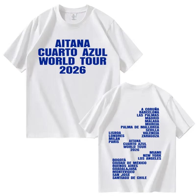 Singer Aitana Cuarto Azul Album 2026 Double Sided Print T Shirt Mens Women Hip Hop Streetwear Tops 100 Cotton TShirt