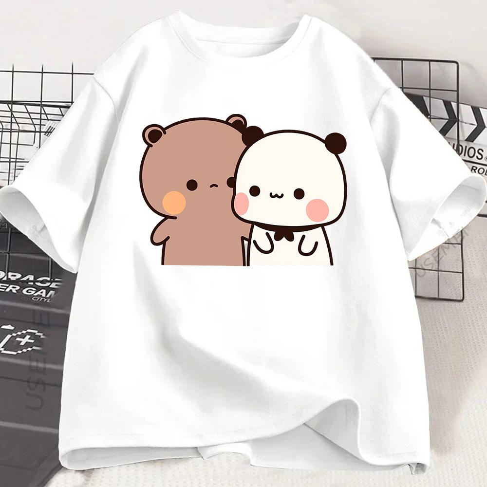 Cute Bubu Dudu Panda Bear Graphic Tshirt Kawaii Couple Animal Print Tee Summer Short Sleeve Casual Fashion Top For Unisex