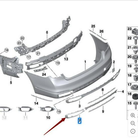 Left and Right Rear Trim Strips for BMW G11/G12 7 Series (Part Numbers: 51127369919, 51127369920).