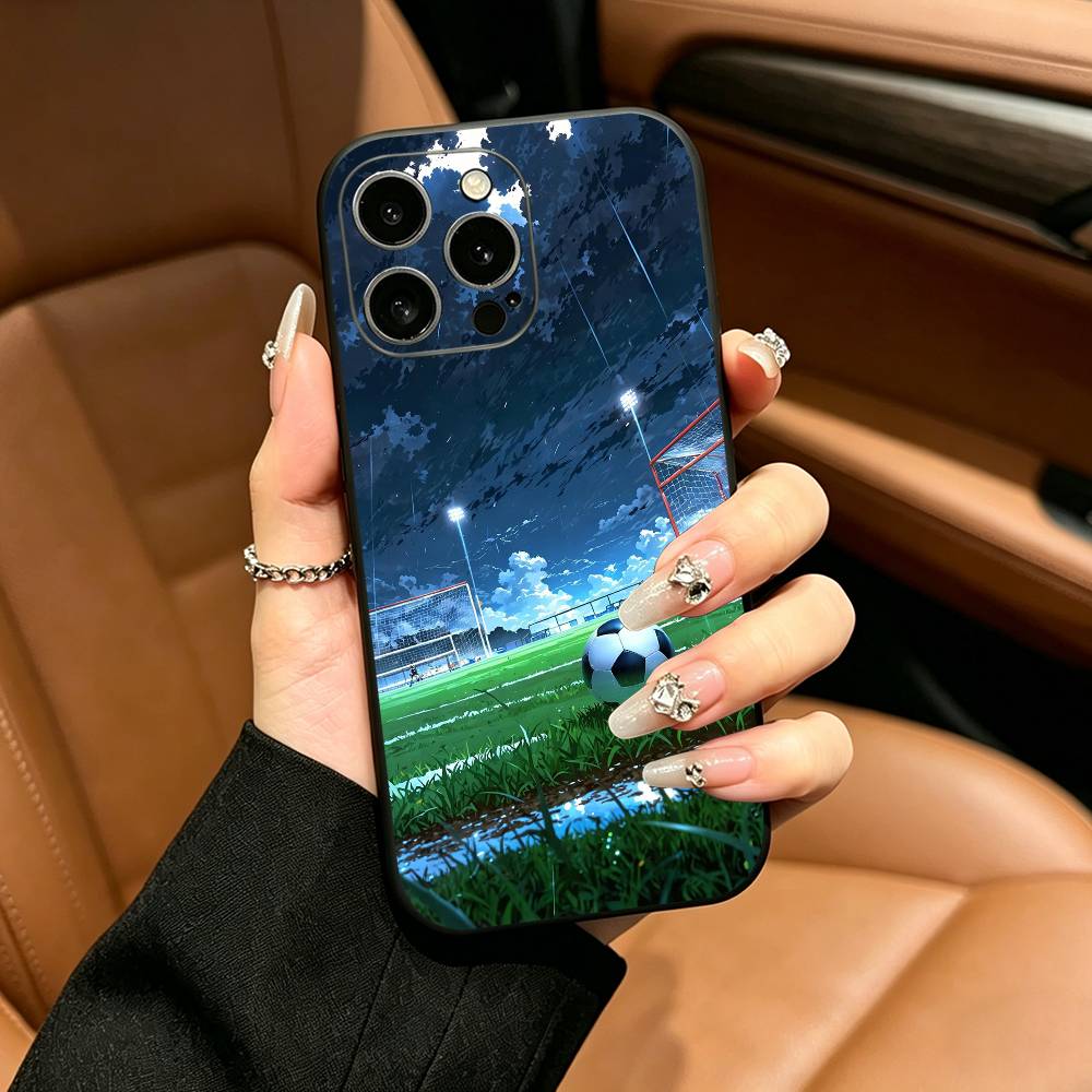 Football pattern Phone Case For iPhone 12 13 14 15 16 17 Pro Max, Lightweight and practical Soft Black Cover
